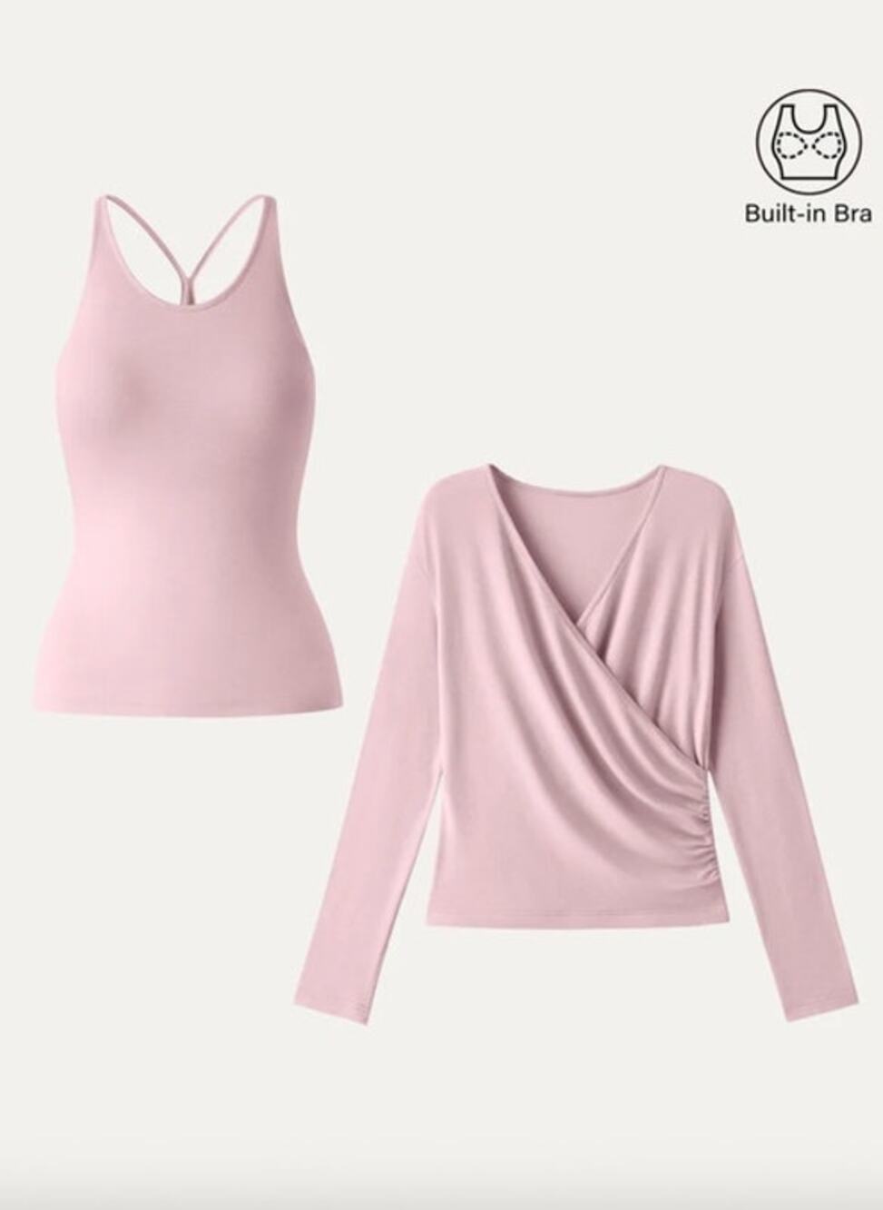 OGL Top Size M NEW Two-Piece Set Cami with Surplice Ruched Top Light Pink Dream